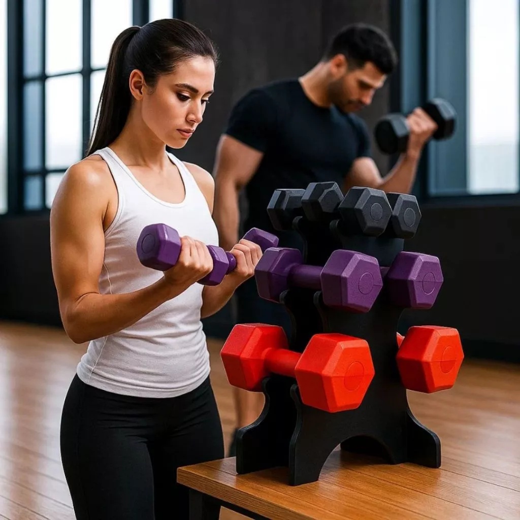 Kit Halteres 1kg 2kg 3kg com Rack Suporte Musculação Academia Plástico ABS