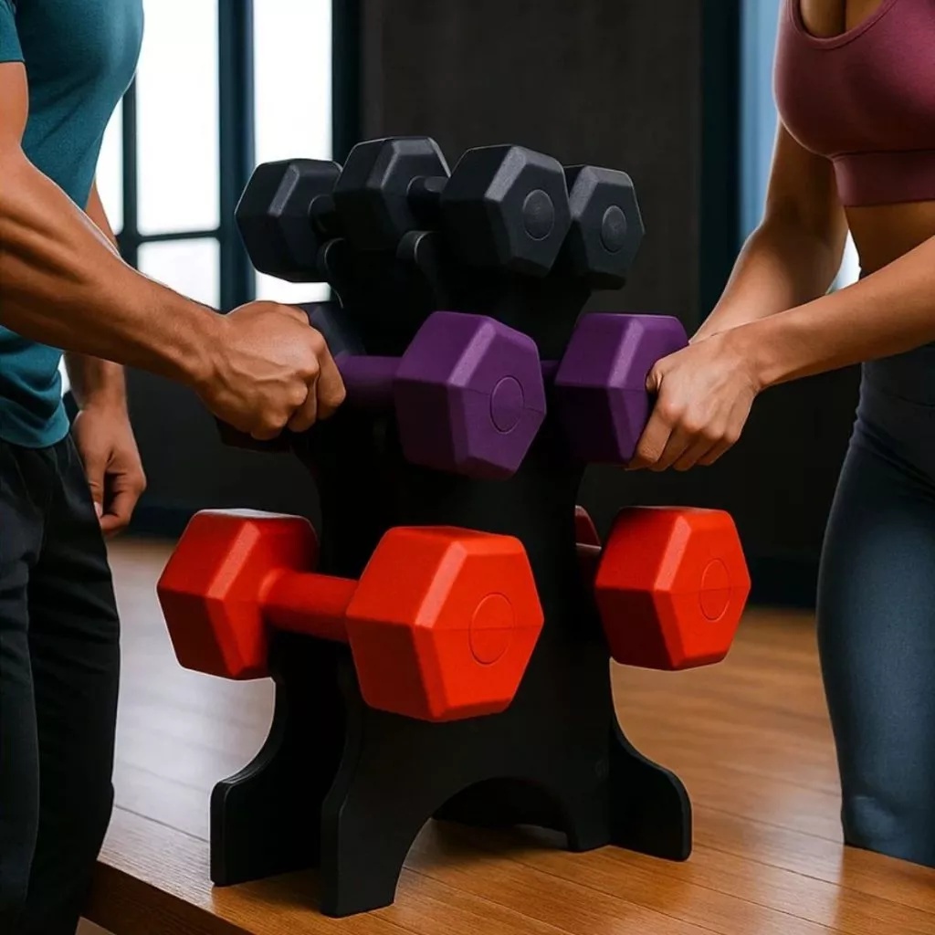 Kit Halteres 1kg 2kg 3kg com Rack Suporte Musculação Academia Plástico ABS