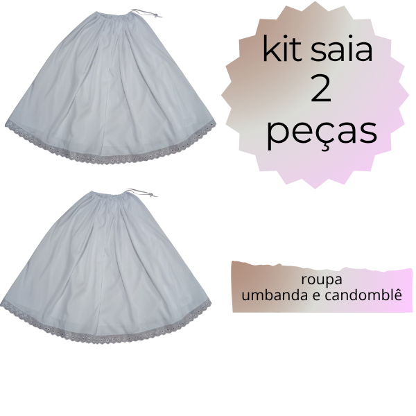 KIT SAIA FEMININO ROUPA DE SANTO CANDOMBLÉ E UMBANDA, SAIA DE RAÇÃO KIT COM 2 SAIAS TECIDO MICROFIBRA. em Oferta na Shopee