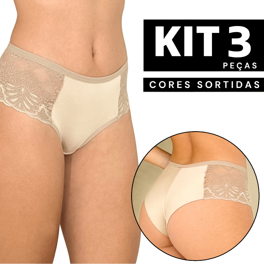Kit 3 ou 2 Calcinha Em Renda Reforçada Calçola Lingerie Confortável Barata Sexy Respirável Sensual