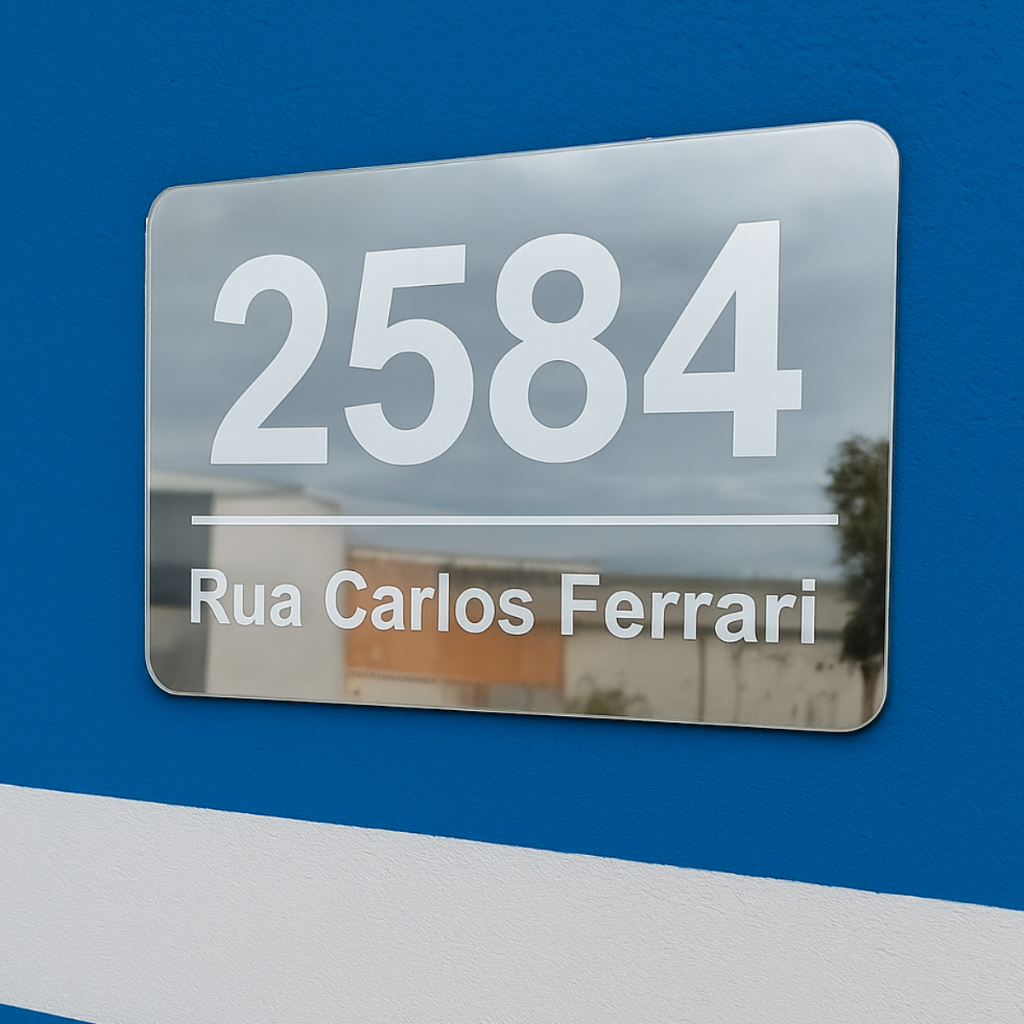 Placa de Endereço Moderna Acrílico Prata, Dourado, Preto Personalizada para Casa, Loja e Escritório