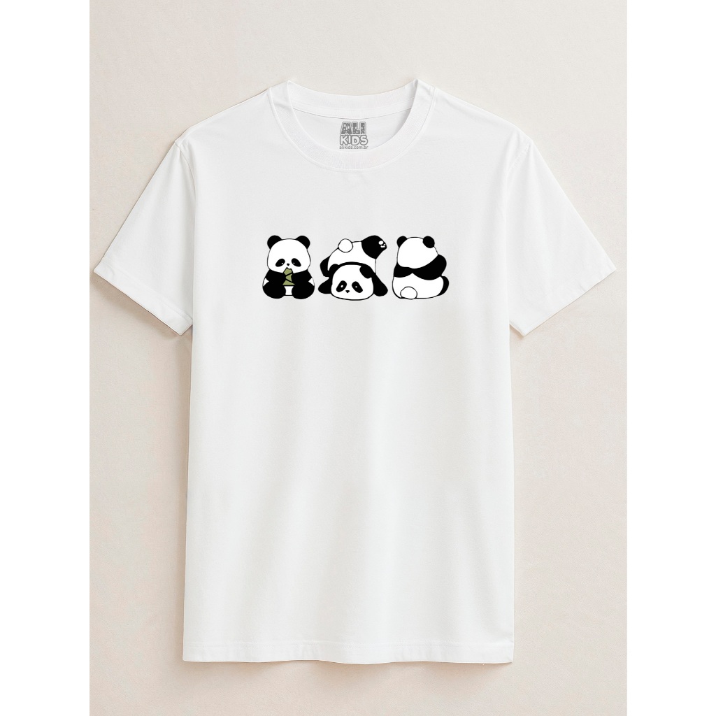 Camisa 3 Pandas Bear Juvenil e Infantil 100% Algodão 2 ao 16 anos Unissex