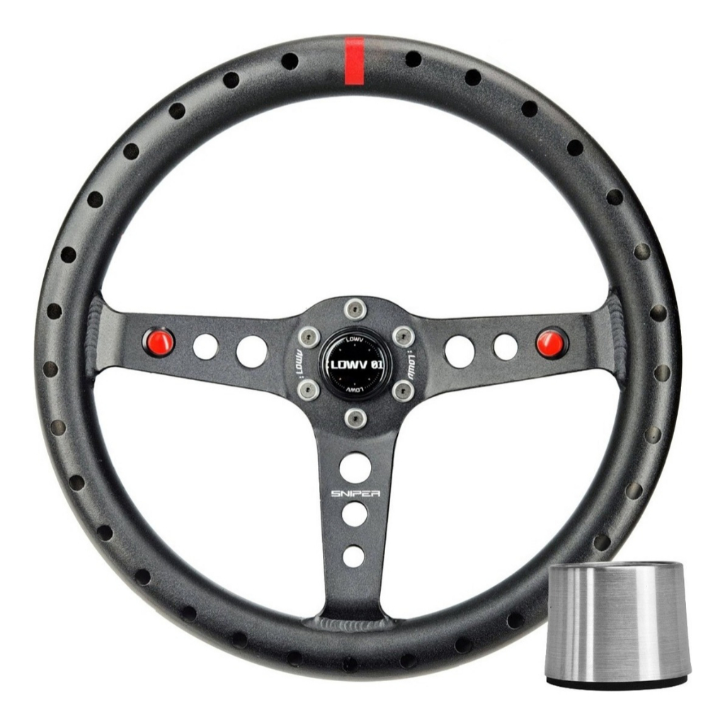 Volante Esportivo Lowv Sniper Alumínio / Tarja Vermelha / Alumínio Preto + Cubo em Oferta na Shopee