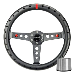 Volante Esportivo Lowv Sniper Alumínio / Tarja Vermelha / Alumínio Preto + Cubo