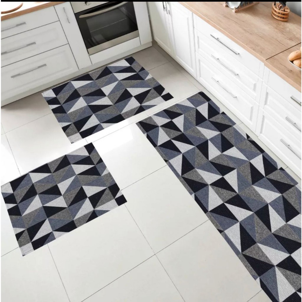 Tapate Para Cozinha kit 3 Pçs Antiderrapante Geométrica Jacquard Emborrachado Com Acabamento Bainha em Oferta na Shopee