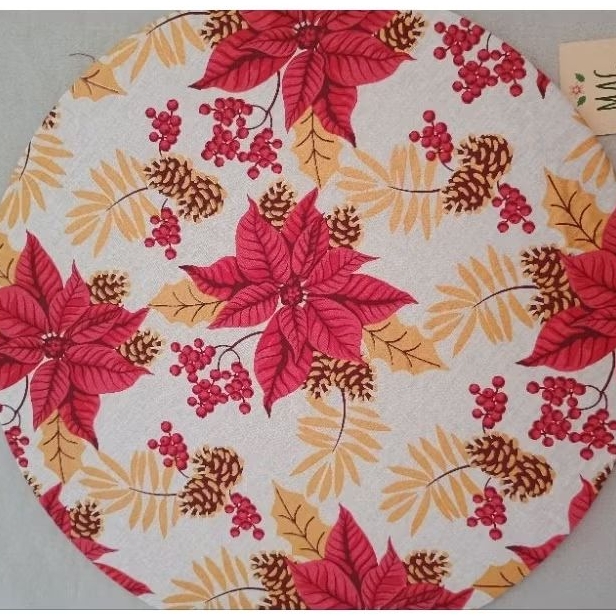 KIT CAPA DE SOUSPLAT C/6 FLOR NATALINA BICO DE PAPAGAIO VERMELHA DOURADO MESA POSTA