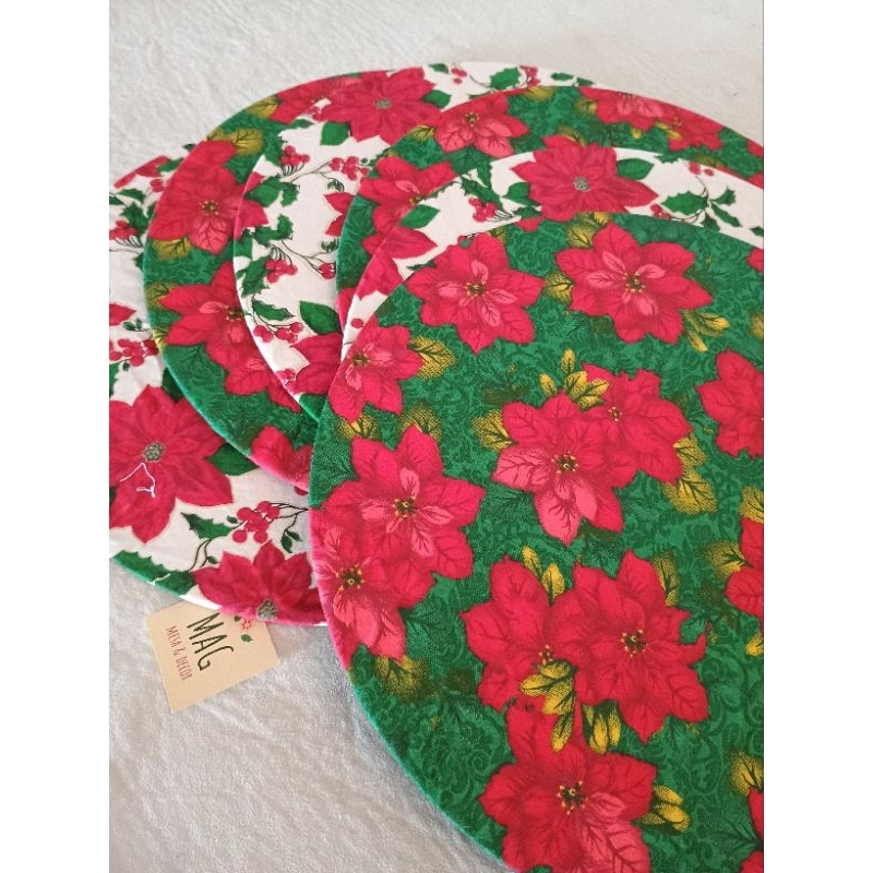 JOGO CAPA DE SOUSPLAT C/6 MIX BRANCA E VERDE FLOR NATAL BICO DE PAPAGAIO NATALINA MESA POSTA