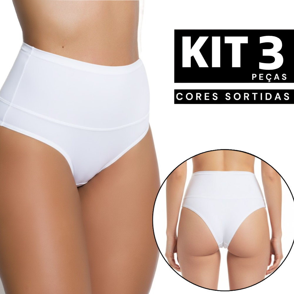 Kit 3 ou 2 Calcinha Modeladora Cintura Alta Feminina Cós Alto Confortável Seca Barriga Barata Sexy