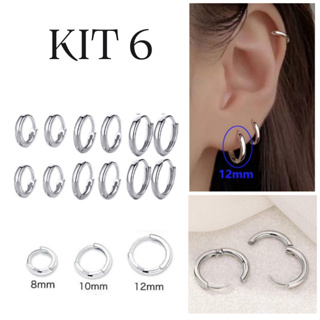 Kit 3/6 /12 pares Aço Inoxidável Brinco Argola Punk Rock Ródio Círculo Unisex em Oferta na Shopee