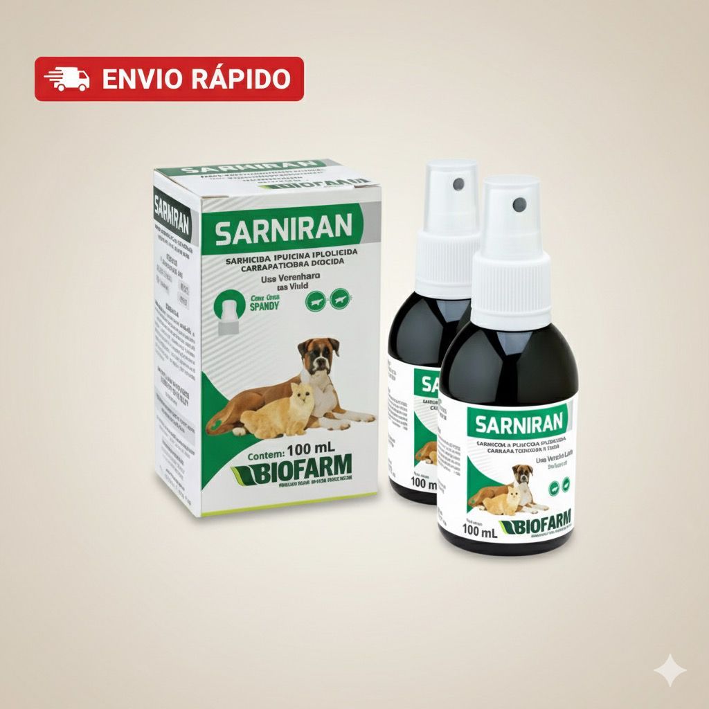 Kit 2 Sarnicida Sarniran 100ml para Cães e Gatos - Tratamento de Sarna Coceira Piolhos