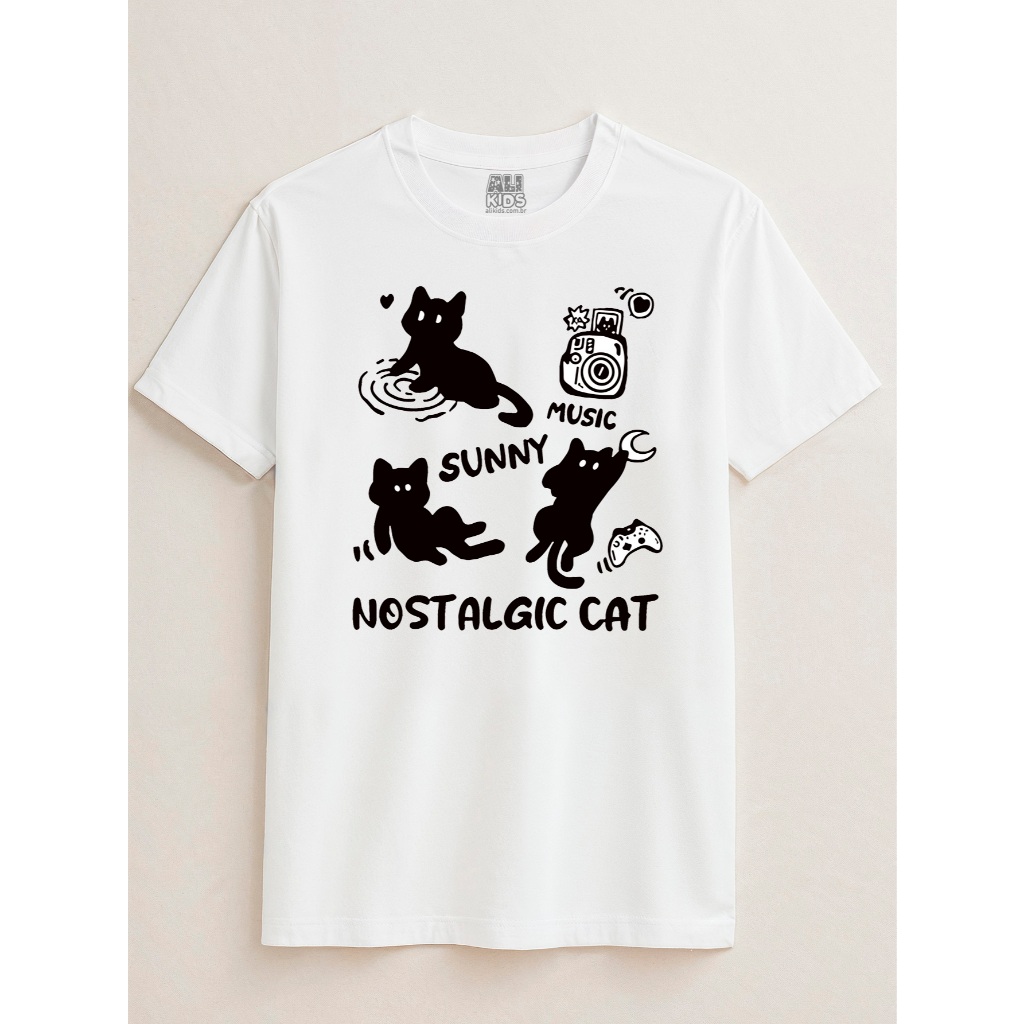 Camiseta Nostalgic Cat Juvenil e Infantil 2 ao 16 anos 100% Algodão Unissex