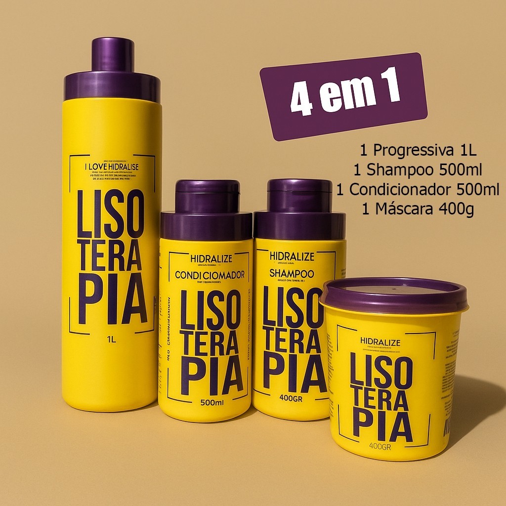 Kit Lisoterapia Progressiva Shampoo Condicionador Máscara Hidratação Reconstrução Super Tratamento