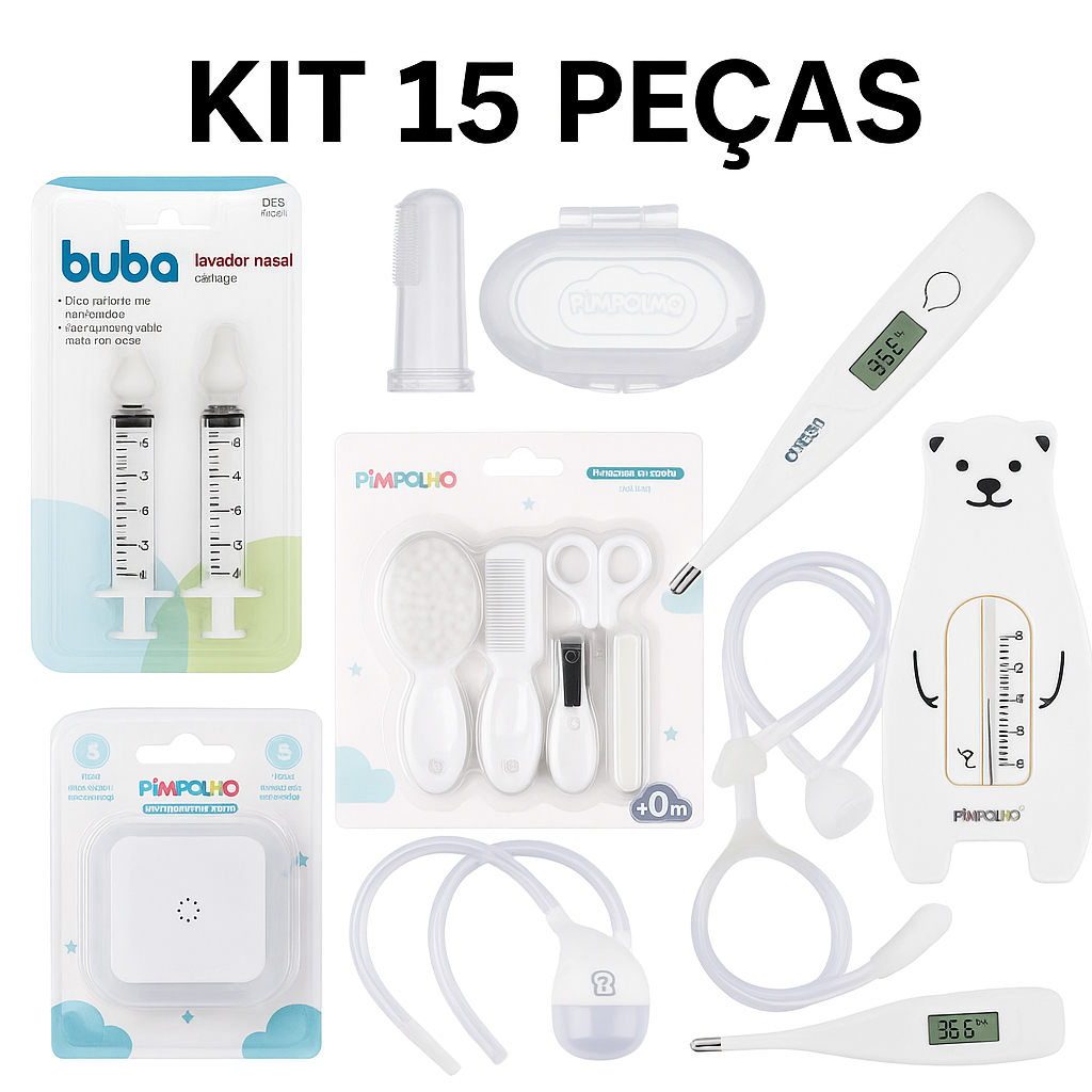 Kit Higiene bebê 15 peças completo Neutro Pimpolho e Buba em Oferta na Shopee