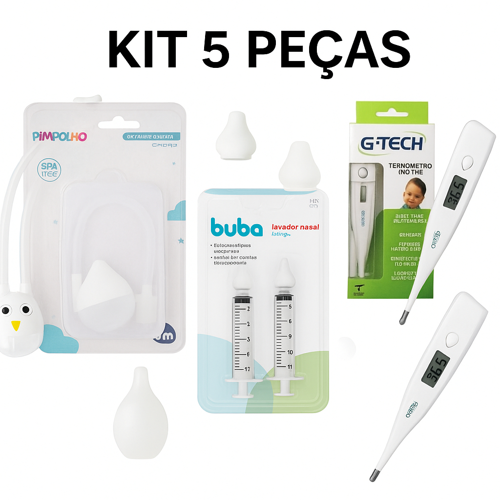 Kit Higiene Nasal Bebê |Termômetro Digital G-Tech + Aspirador + Lavador Nasal