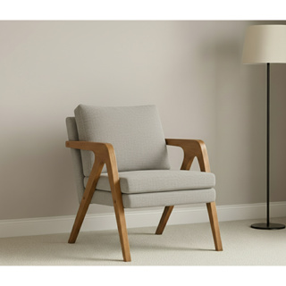 Poltrona Mona Estofado Linho Decorativa Luxo Moderna Pés Madeira Maciça Sala Recepção  Quarto - AV em Oferta na Shopee