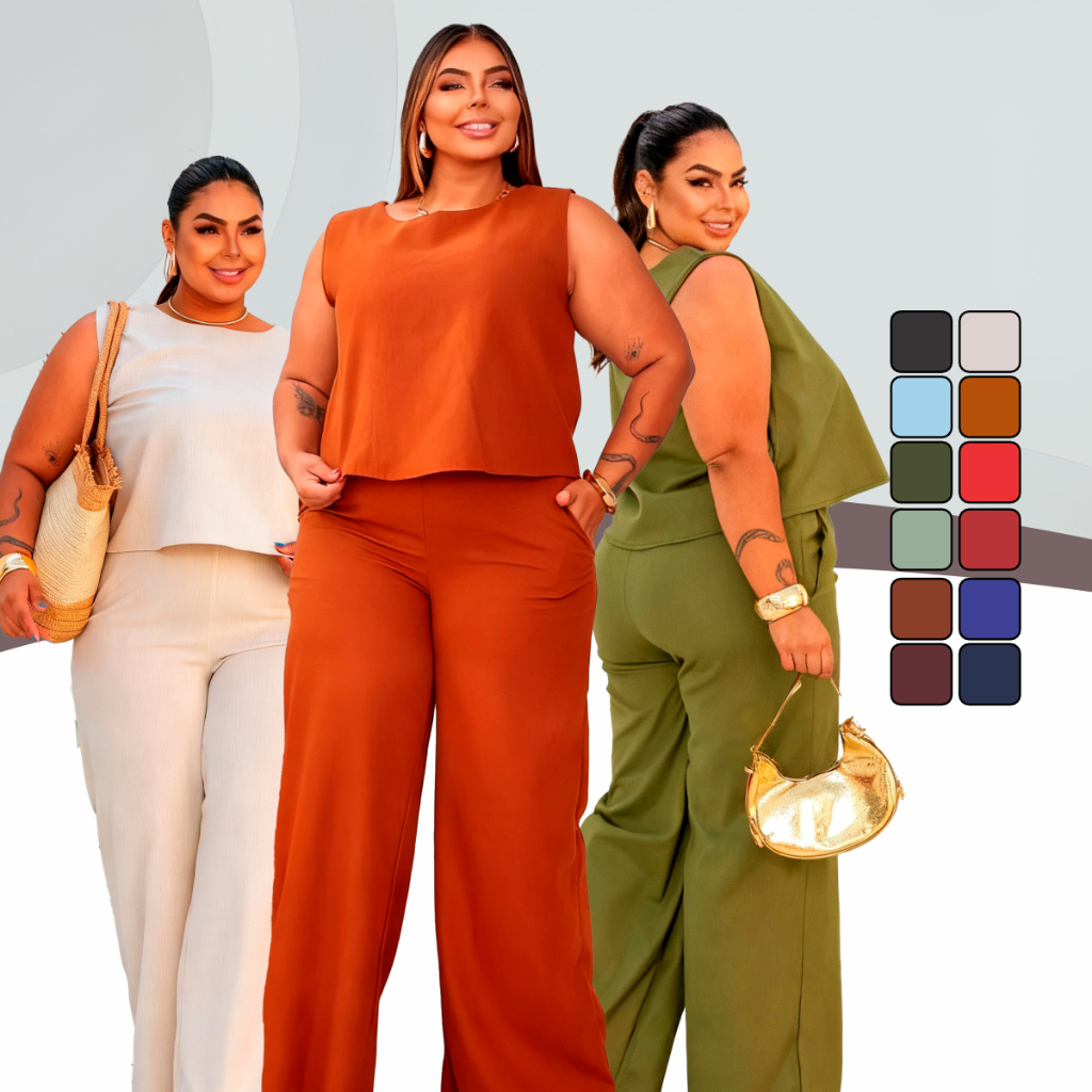 Conjunto Feminino Plus Size Blusa e Calça Alfaiataria Moderna Elegante Confortável Social em Oferta na Shopee