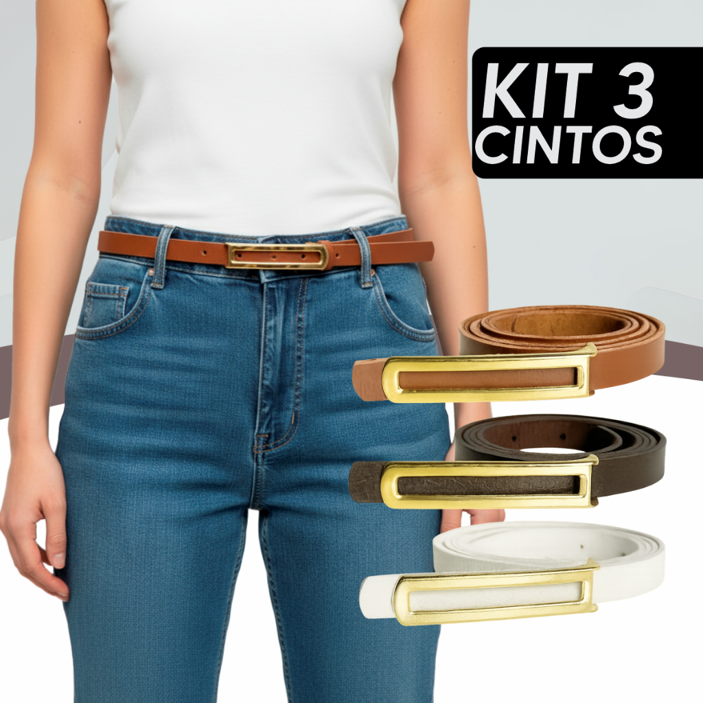 Kit 3 Cintos Femininos Finos 110cm X 1 cm Ajustáveis Elegantes Casual Acessório Moda em Oferta na Shopee