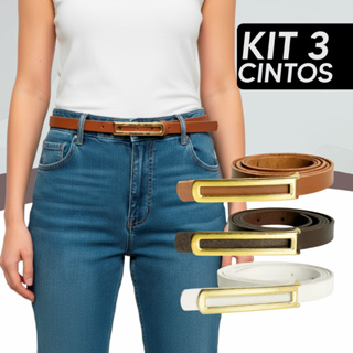 Kit 3 Cintos Femininos Finos 110cm X 1 cm Ajustáveis Elegantes Casual Acessório Moda em Oferta na Shopee