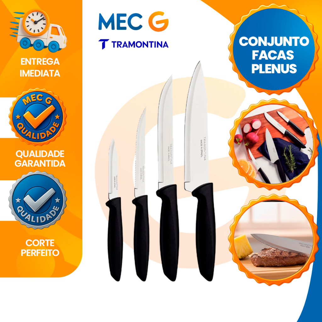 Jogo de Facas para Cozinha Churrasco Tramontina 4 Peças Modelos Churrasco Cozinha Legumes Chef Inox em Oferta na Shopee