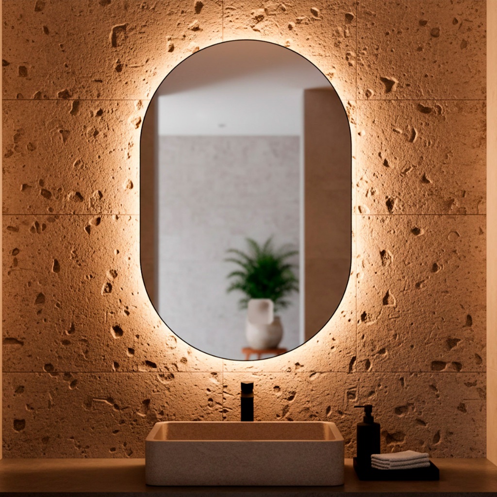 Espelho Orgânico com Led Pílula 44x64 Decorativo para Parede Sala Quarto Banheiro Escritório em Oferta na Shopee