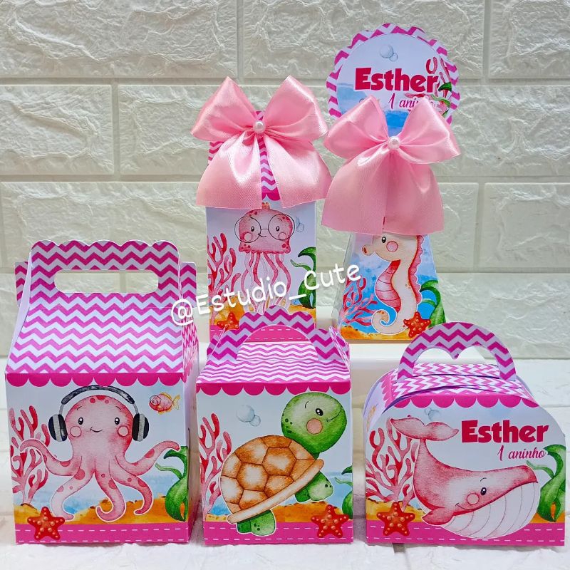 Kit Personalizados FUNDO DO MAR MENINA ROSA lembrancinha ( PEGUE E MONTE ) festa infantil mimo personalizado aniversário
