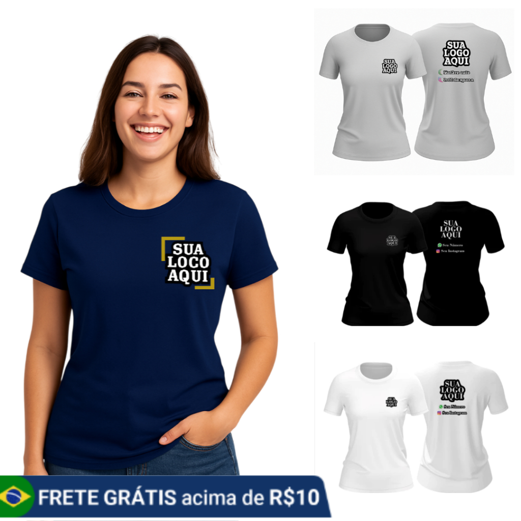 Blusa Personalizada Feminina Algodão 100%  Sua Estampa Estilo Casual ou Uniforme Leve e Confortável