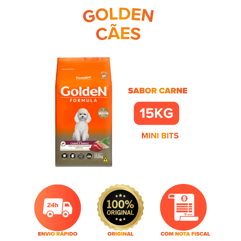 RAÇÃO GOLDEN ADULTO CARNE MINI BITS 15 KG em Oferta na Shopee