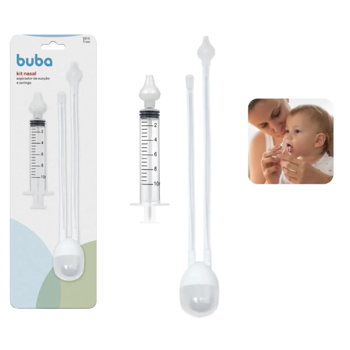 Kit Aspirador Lavador Nasal Catarro Sucção E Seringa Buba Transparente