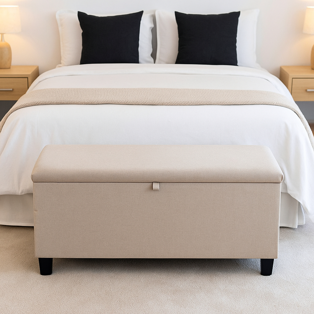 Puff Recamier Calcadeira Organizador de Brinquedos Bau Cama Solteiro 85cm Linho