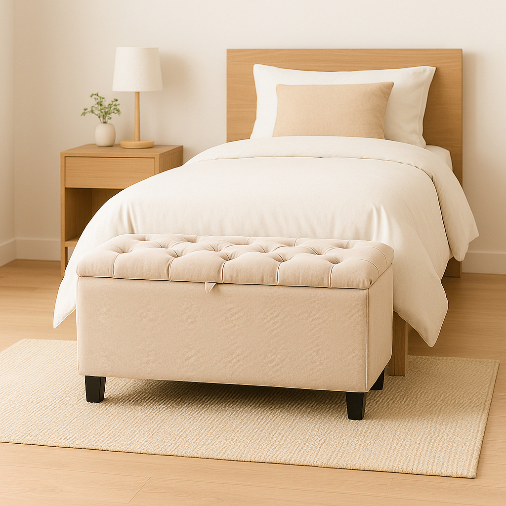 Recamier Captone Bege Veludo Puff Bau Organizador Quarto Solteiro 85cm Moderno Decoração