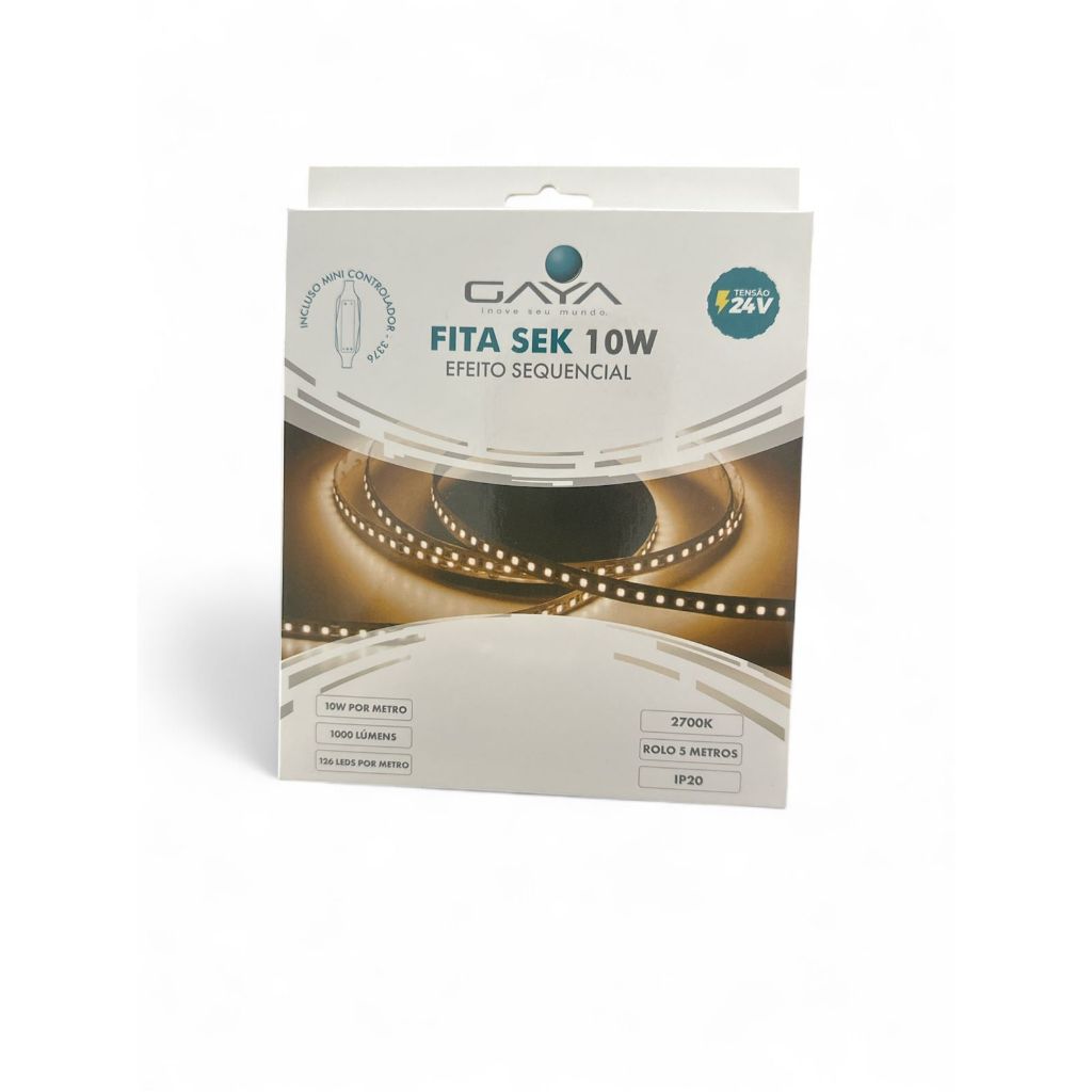 Fita Led Sek Gaya 10w 24v 2700k 5m Efeito Sequencial - Branco-quenteFita Led Sek Gaya 10w 24v 2700k 5m Efeito Sequencial