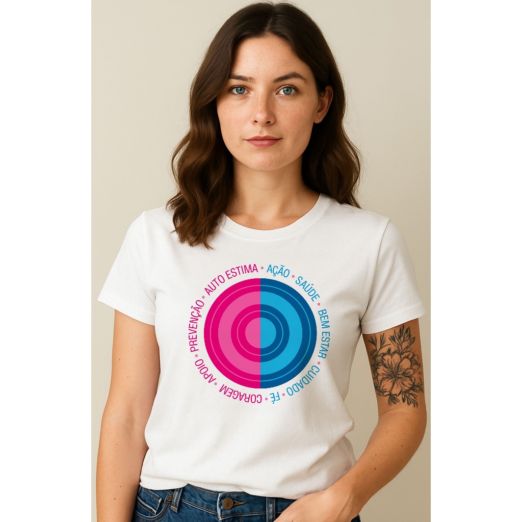 Camiseta Outubro Rosa e Novembro Azul Conscientização  Poliéster Sublimada  Prevenção Saúde