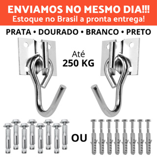 Kit Par de Gancho Armador De Rede De Balanço até 250kg Aço Grosso Reforçado Com 8 Parafusos E Buchas Ou Chumbadores em Oferta na Shopee