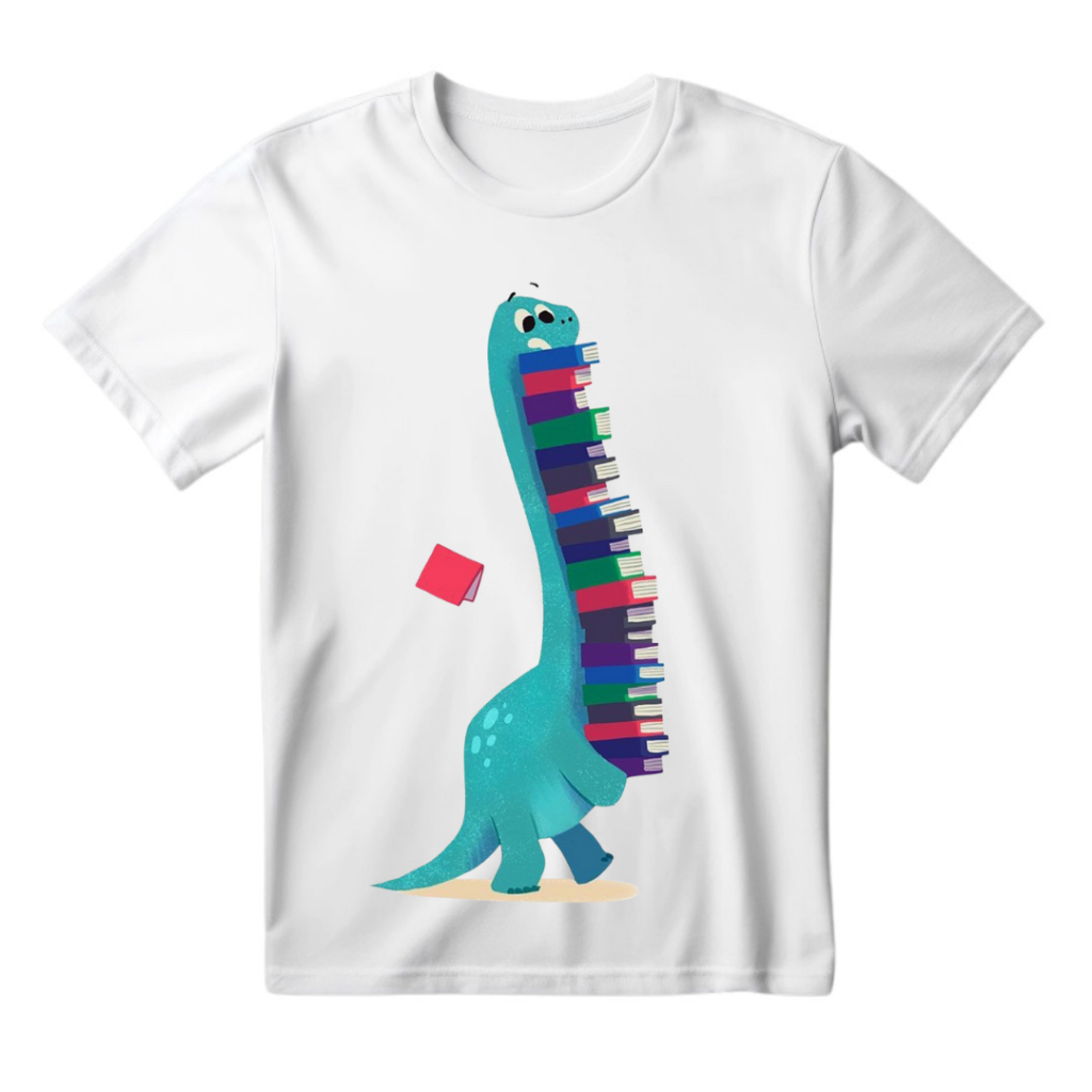 Camisa Unissex Dino Dinossauro Estudioso Com Livros Camiseta Estampada 100% Algodão - Envio Imediato
