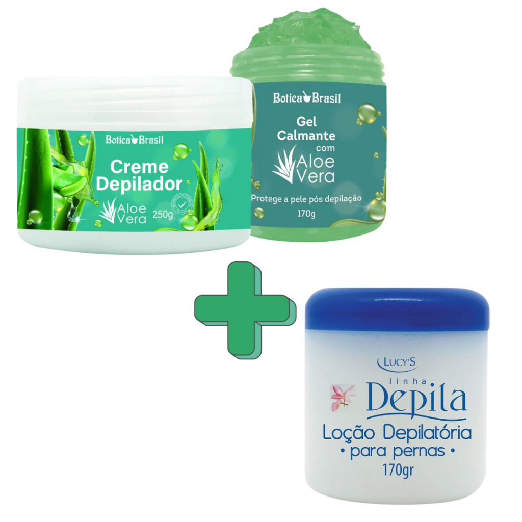 Kit Depilatório Creme e Loção para Corpo Pernas Axilas Virilhas Facial Com Aloe Vera Botica Brasil