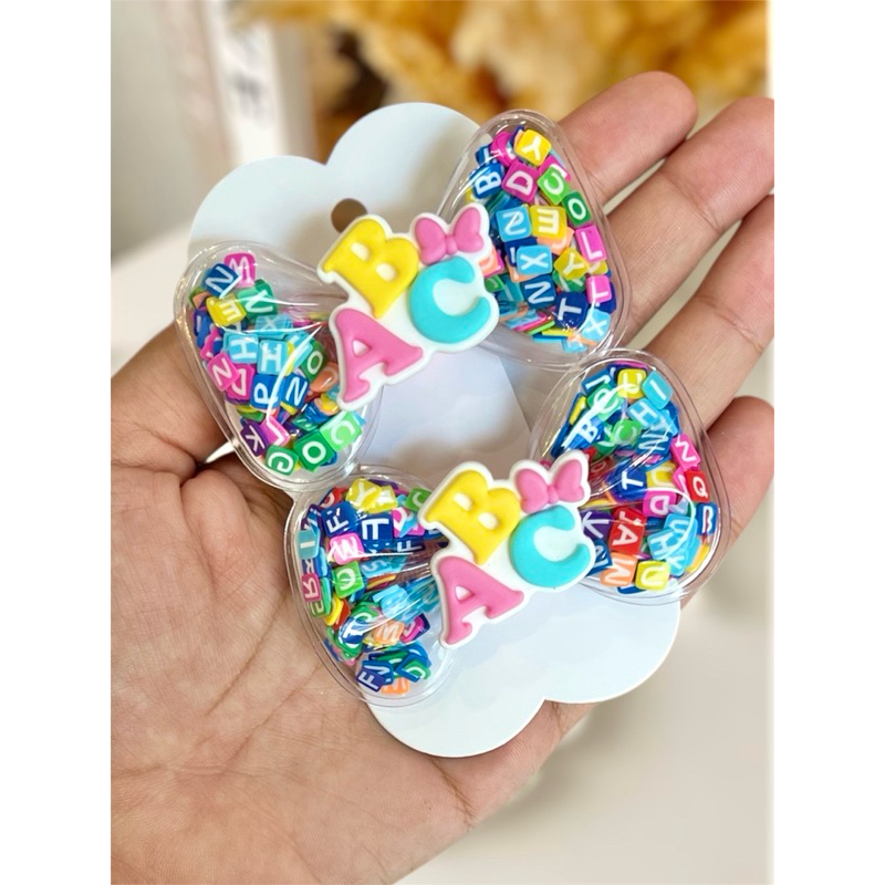 Parzinho par laço cabelo infantil escolar letrinhas