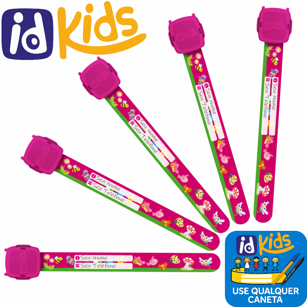 Pulseira de Identificação Infantil IDKIDS ROSA Viagem Praia Aeroporto