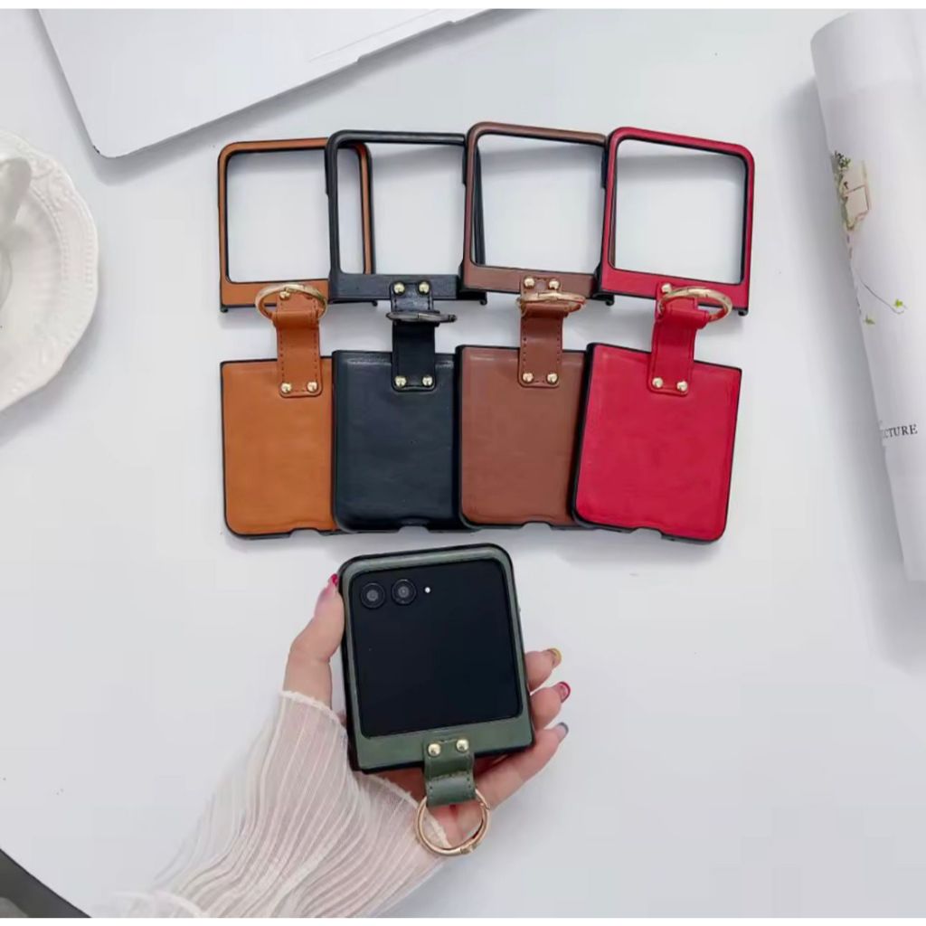 Capa De Courino Para Z flip Capinha Couro com suporte anel de dedo ante furto para celular em Oferta na Shopee