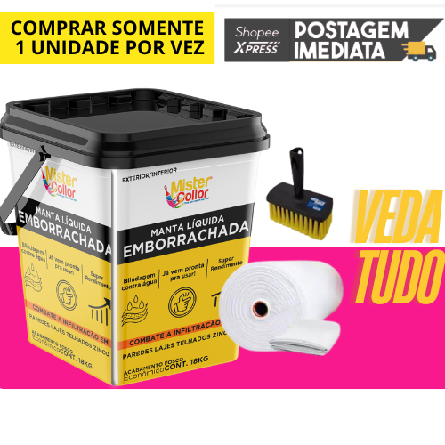 Manta Liquida 18kg + Broxa Brinde + Kit 50m² Bidim Vp50 em Oferta na Shopee