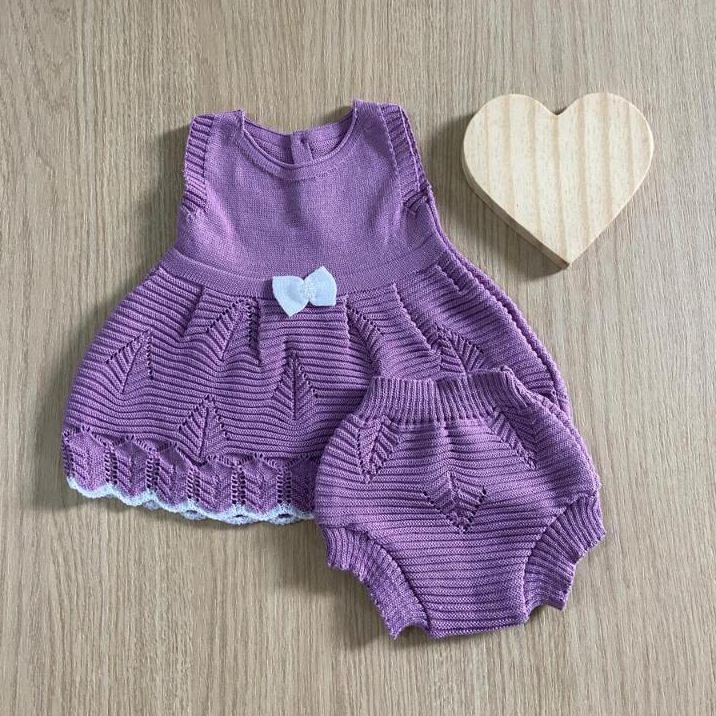 Vestido Calcinha Récem Nascido Menina Bebê  Infantil Tricô Tricot em Oferta na Shopee