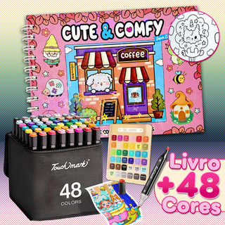 KIT Livro de Colorir + 24/36/48 Marcadores Coloridos a Álcool 2 Pontas Cores Vibrantes