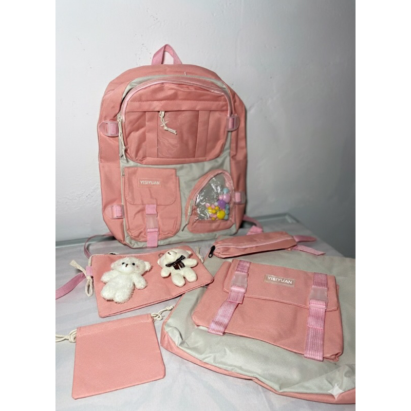 • KIT Mochila Escolar Feminina 5 em 1 Grande Rosa com Bolsa, Estojo e Necessaire | Kawaii | Volta às Aulas | Juvenil