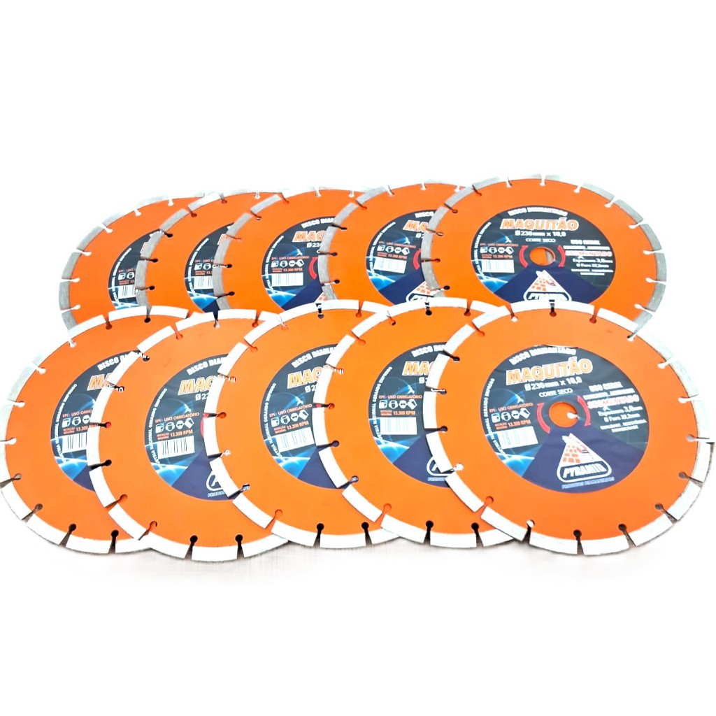 10 Discos Maquitão Segmentado 230mm X 10mm Furo 22,23mm