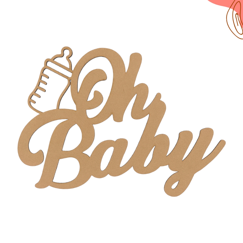 Aplique Letreiro Decorativo Chá Revelação Anúncio Bebê MDF Oh Baby 40 cm Festa Decoração Painel