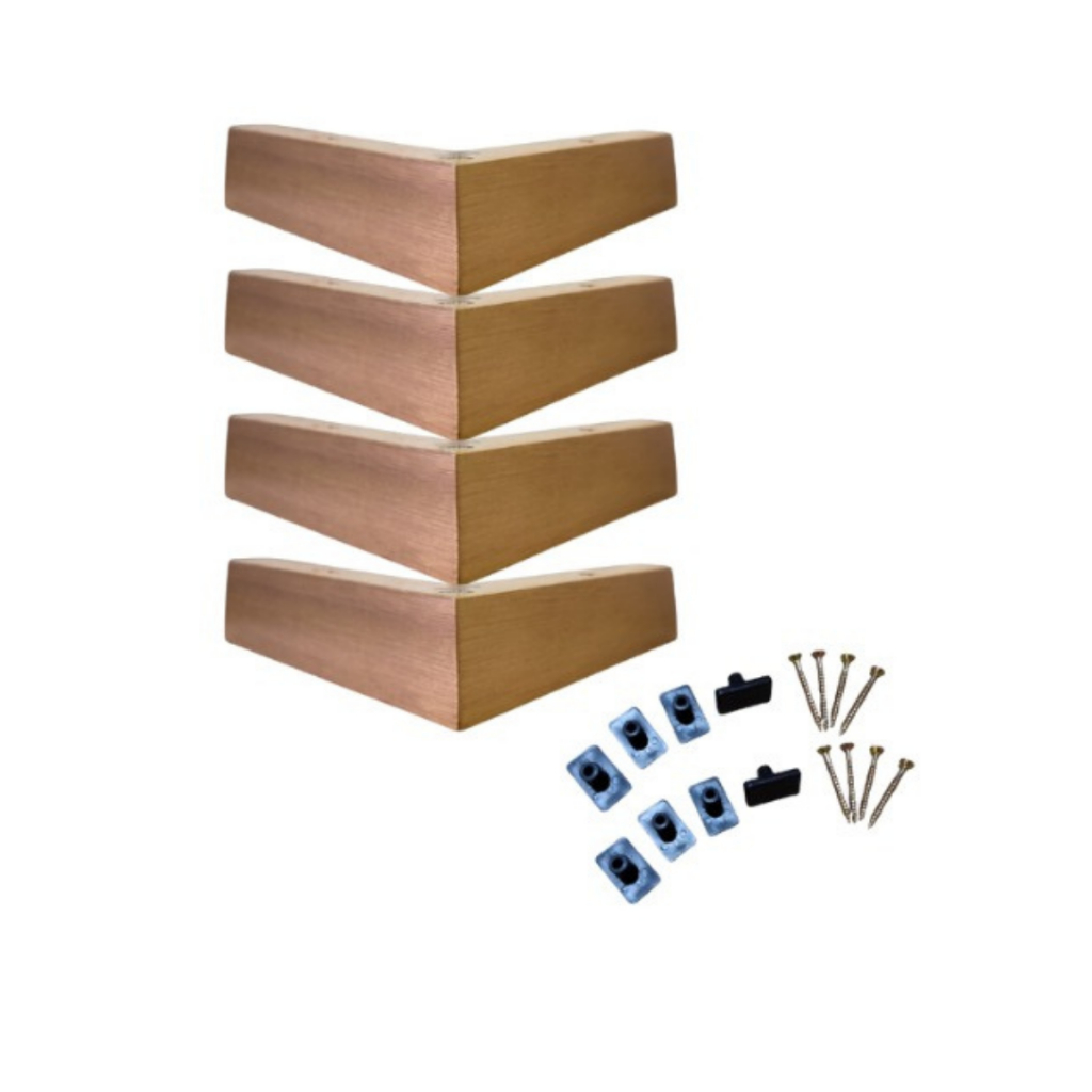 Kit 4 Cantoneira Pés Sofá Poltrona Móveis Eucalipto Jogo Completo Com Parafusos Cantoneiras