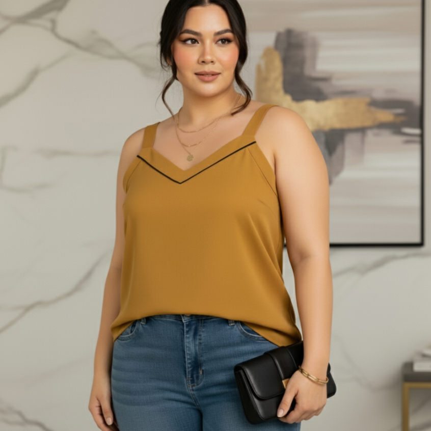 Regata Social Plus Size Tecido Crepinho Alça Larga em Oferta na Shopee