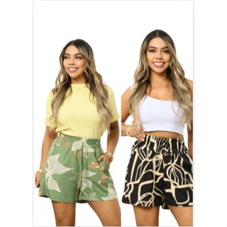 Short Feminino Estampadas Cintura Alta Com Elástico em Oferta na Shopee