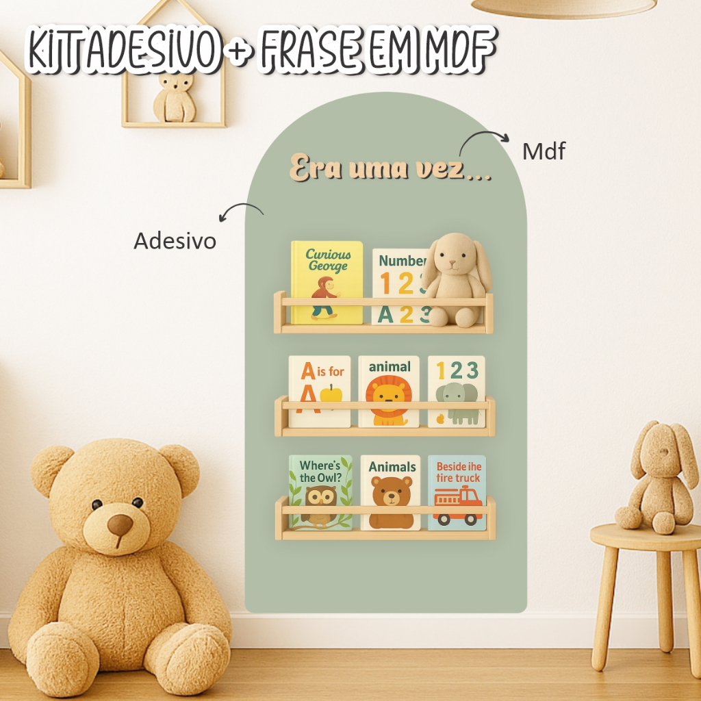 Adesivo Arco Romano Destaque e Cole Verde + Frase em Mdf Dupla Face - Escolha a Cor