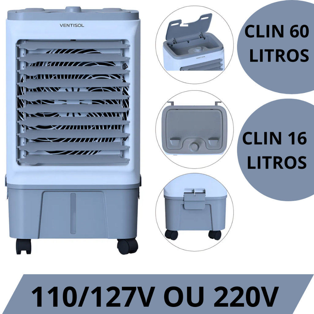 Imagem Climatizador de Ar Ventisol Clin 60 Pro 60 Litros, 150W e Clin 16 Litros 130w
