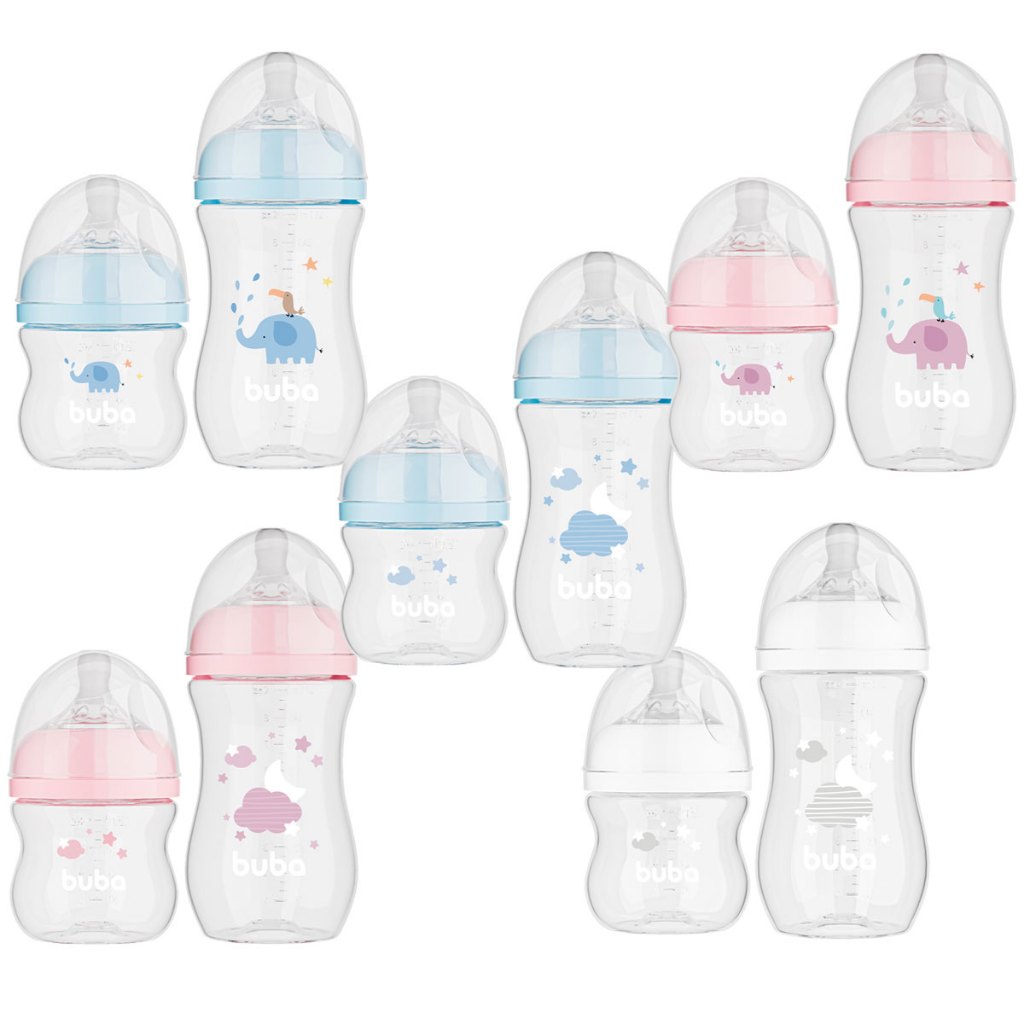 Kit Mamadeira Buba Nuvem Elefante Anticólica Bico Silicone 120ml 270ml
